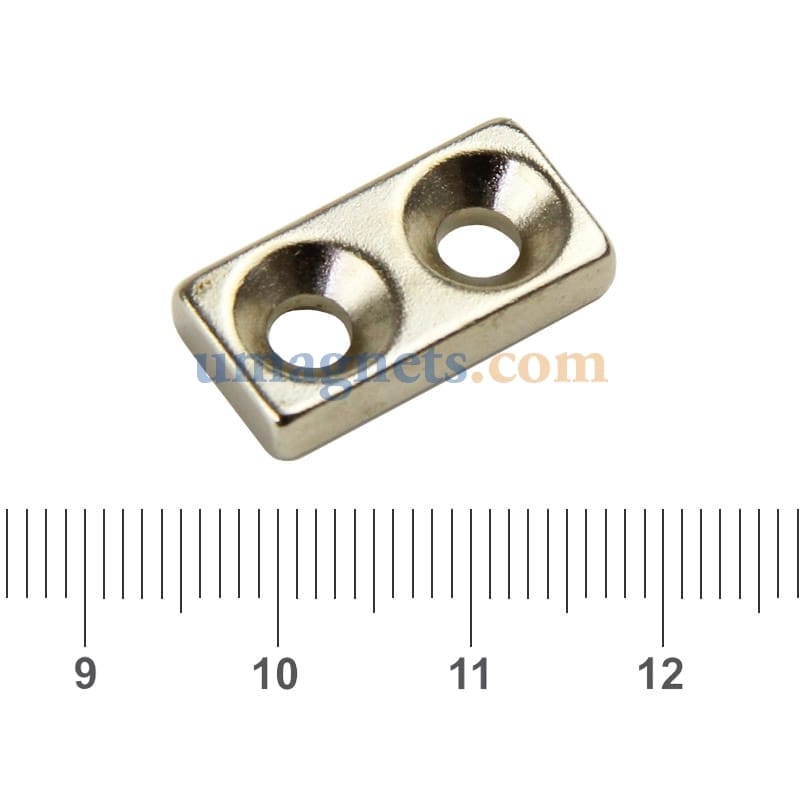 2PCS 20mm x 10mm x 4mm 2 穴3mm希土類ネオジムN35ブロックカウンターサンクマグネットニッケルメッキ - 画像 2