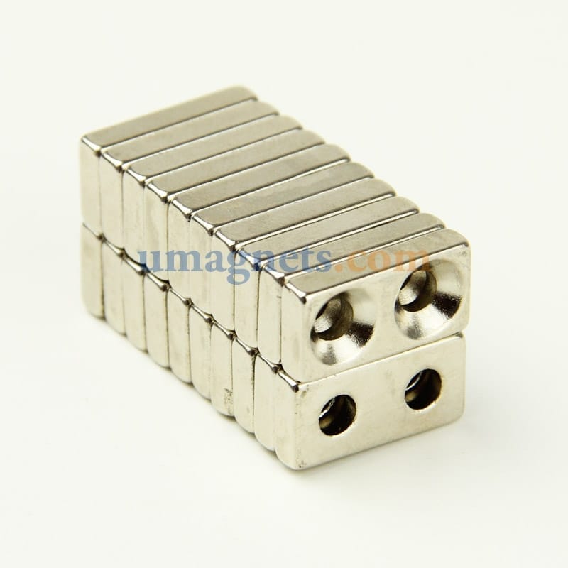 2PCS 20mm x 10mm x 4mm 2 穴3mm希土類ネオジムN35ブロックカウンターサンクマグネットニッケルメッキ