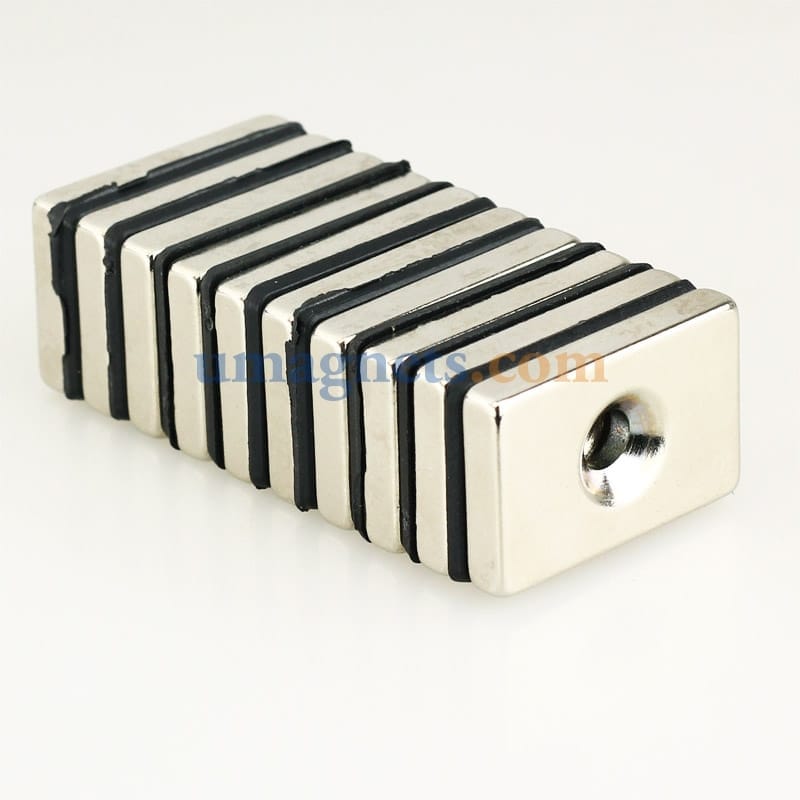 30mm x 20mm x 5mm Hole 5mm N35 Strong Block Rare Earth Neodymium Magnets Nickel Plated