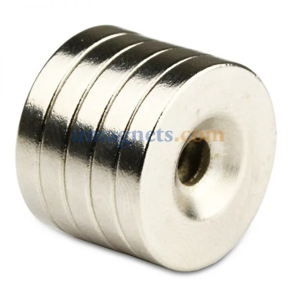 20pcs 8mm x 3mm Hole 5mm Rare Earth N50 Round Neodymium Counter Sunk Ring Magnets 1 Nickel Plated