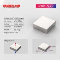 30mm x 30mm x 10mm Neodymium Block Magnet N35 Super Strong Rare Earth Square Magnets 30x30x10mm