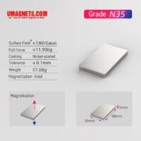 50mm x 30mm x 5mm N35 Super Strong Neodymium Block Magnets Therapy Magnet Rare Earth 50x30x5mm Block Magnet (5 Pack)