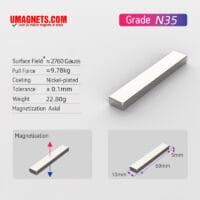 Visione alternativa di 60Magnete al neodimio mm x 10 x 5 mm Magnete rettangolare N35 forte cuboide per terre rare Magnete 60x10x5 mm