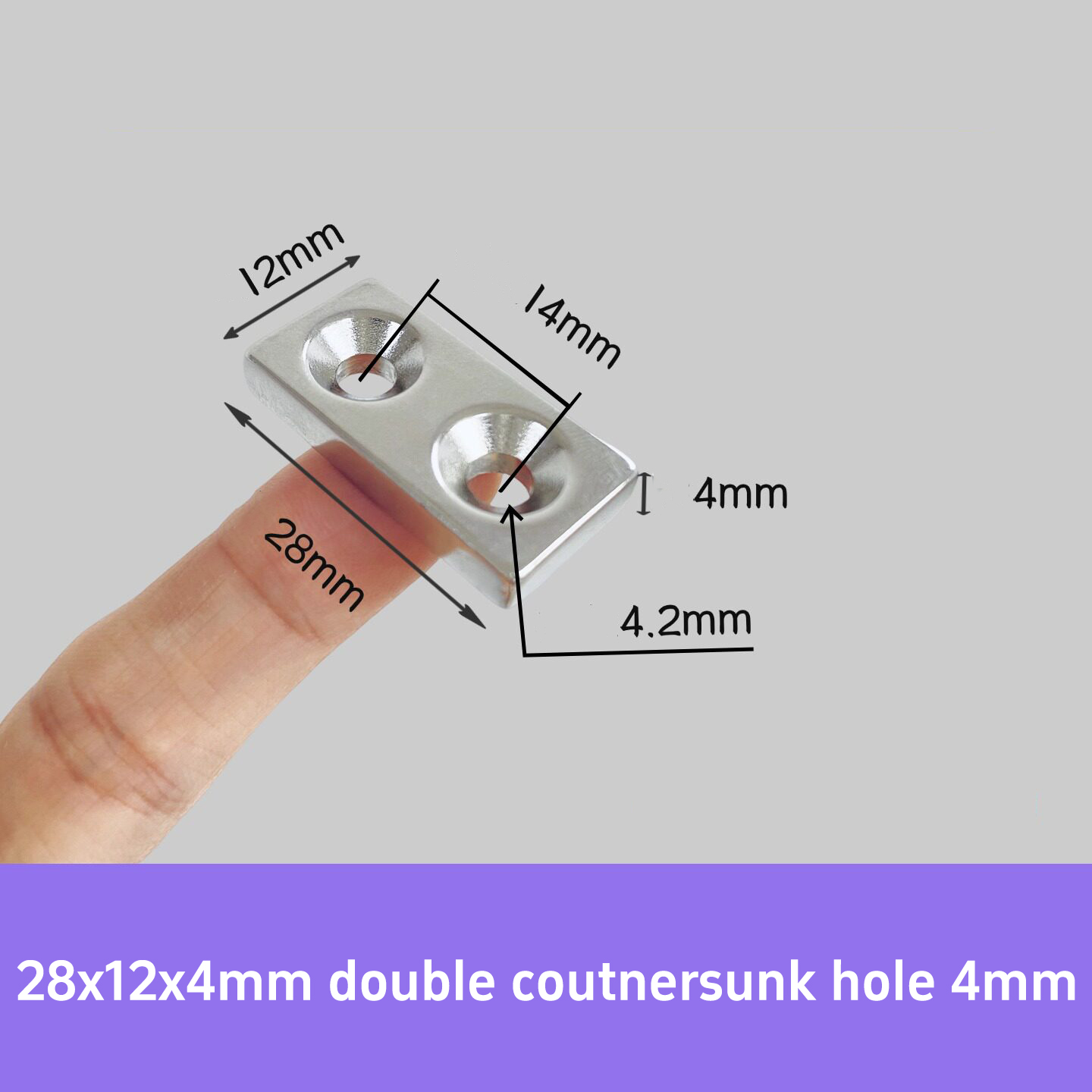 28mm x 12mm x 4mm with Double Countersunk Hole Screw #4mm N35 Strong Block Rare Earth Neodymium Countersunk Magnet - 영상 2