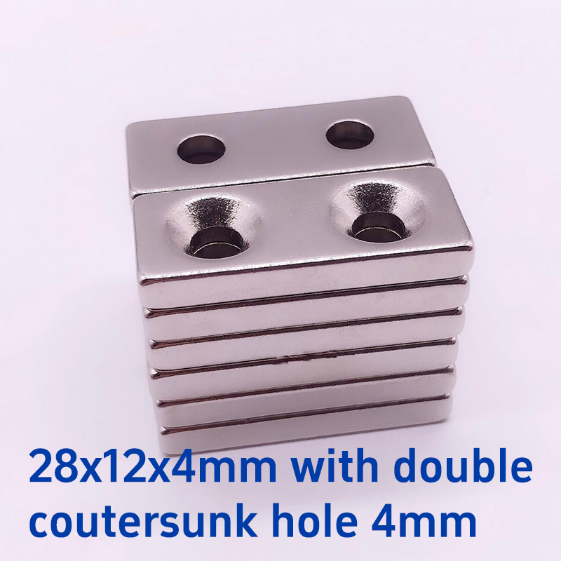 28mm x 12mm x 4mm with Double Countersunk Hole Screw #4mm N35 Strong Block Rare Earth Neodymium Countersunk Magnet