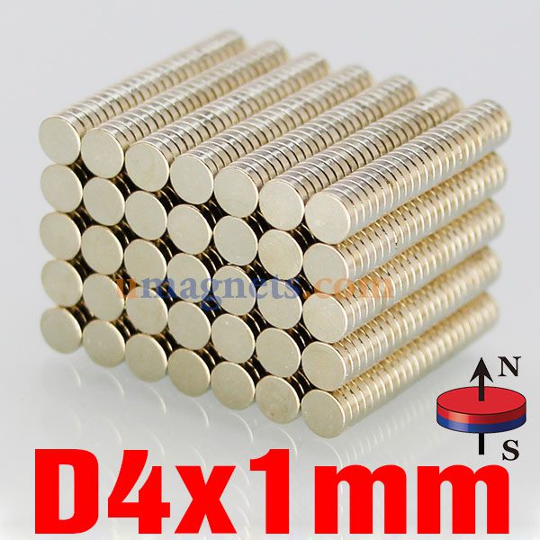 4mm x 1 mm N35 Super Strong disque Néodyme cylindre Rare Earth Magnets ronds nickelé Aimants