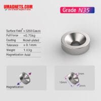 Alternative view of 10 mm x 3 mm N35 Neodymium Rare Earth Countersunk Ring Magnets with Countersunk Hole for #3 Screw (20 Pack)