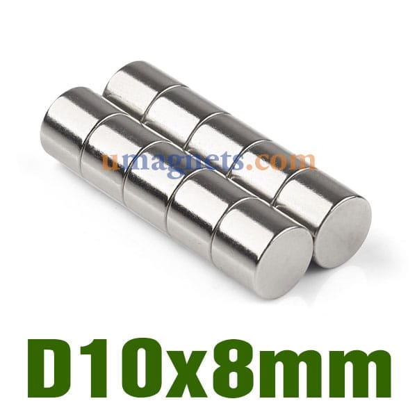 10mm x 8mm N42 Strong Round Disc Cylinder Toy Tool Rare Earth Neodymium Magnets Nickel Plated Magnetic Disc