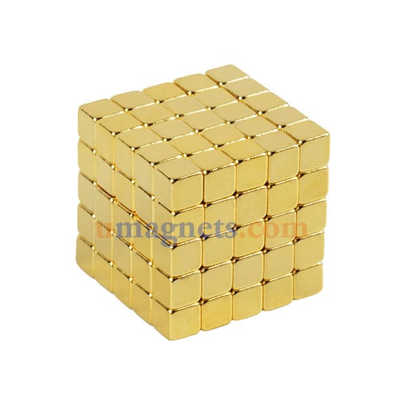 Magneti cubici Neocube da 5 mm placcati in oro N42 Magneti al neodimio da 5 mm x 5 mm x 5 mm