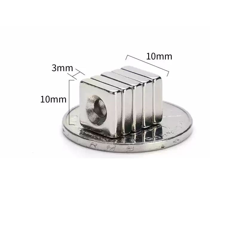 10mm x 10mm x 3mm thick with 3mm Countersink Hole Neodymium Countersunk Block Magnets with Single Countersunk Hole for #3 Screw - 画像 3