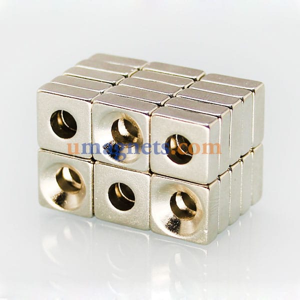 10pcs 10mm x 10mm x 4mm thick with Countersunk Hole 4mm N35 Strong Block Rectangle Countersunk Magnets Nickel Plated