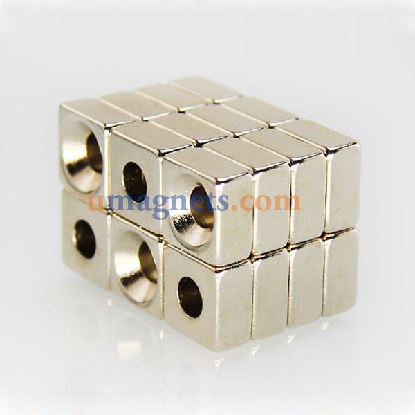 10mm x 10mm x 5mm thick with Countersunk Hole 4mm N35 Strong Block Rectangle Countersunk Magnets Nickel Plated