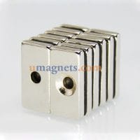 5pcs 20mm x 10mm x 3mm thick with Countersunk Hole 3mm N35 Strong Block Rectangle Countersunk Magnets Nickel Plated