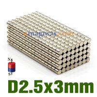 N35 2.5mmx3mm Neodymium (NdFeB) Rare Earth Cylindrical Magnets