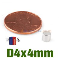 N35 4mmx4mm Neodimio Imanes disco magnetizado diametralmente con recubrimiento de zinc