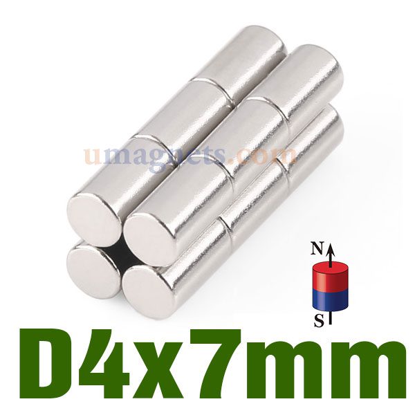 4mmx7mm Neodymium Rare Earth Cylindrical Magnets Zinc Plated