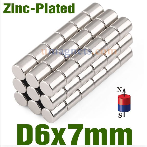 N35 6mmx7mm Neodymium (NdFeB) Rare Earth cilindrische Magneten Plated Zinc