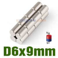 N35 6mmx9mm Neodymium (NdFeB) Rare Earth Cylindrical Magnets Zinc Plated