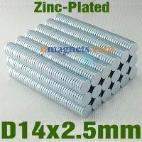 N35 14mmx2.5mm Neodymium (NdFeB) Rare Earth Disc Magnets Zinc-Plated