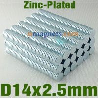 N35 14mmx2.5mm Neodymium (Ndfeb) Rare Earth Disc Magnets Zinc-Plated