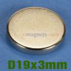 N35 19mmx3mm Neodymium (NdFeB) Rare Earth Disc Magnete
