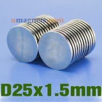 N35 25mmx1.5mm Neodymium (Ndfeb) Rare Earth Disc Magnets