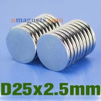 N35 25mmx2.5mm Neodymium (Ndfeb) Rare Earth Disc Magnets