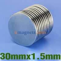 30mm x 1.5mm N35 Super Strong Cylinder Neodymium Disc Magnets NdFeB