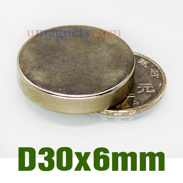 30mmx6mm neodimio (NdFeB) Imanes de tierras raras Disco