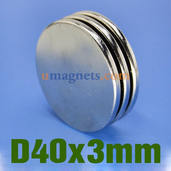 N42 40mmx3mm Neodimio (NdFeB) Magneti della terra rara del disco