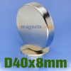 N35 40mmx8mm Néodyme (NdFeB) Aimants Rare Earth Disc