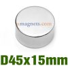 N35 45mmx15mm Neodymium (NdFeB) Rare Earth Disc magneter