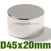N52 45mmx20mm Neodymium (NdFeB) Rare Earth Disc Magneten UK