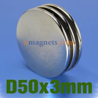 N52 50mmx3mm Neodymium (NdFeB) Rare Earth Disc Magnets