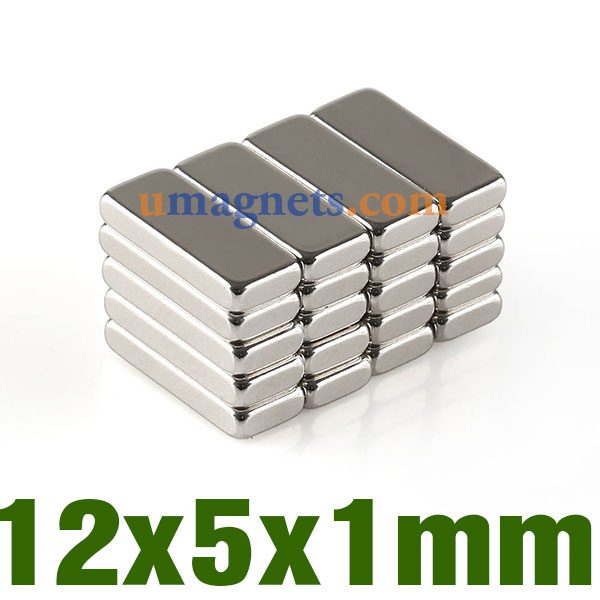 12x5x1mm Strong Neodymium Block Magnets N38 Permanent Rare Earth Rectangular Magnets (12mm x 5mm x 1mm)