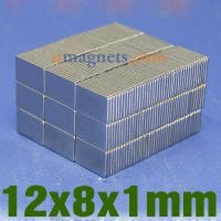 12x8x1mm neodymblokmagneter N42 stærke, permanente, sjældne jordarters rektangulære magneter (12mm x 8 mm x 1 mm)