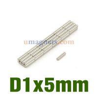 1 mm x 5 mm neodymium rod magnets grade n35