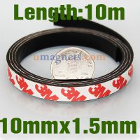 10mm bred x 1,5 mm tjock Flexibel Neodymium Magnetisk Tape med 3M Självhäftande