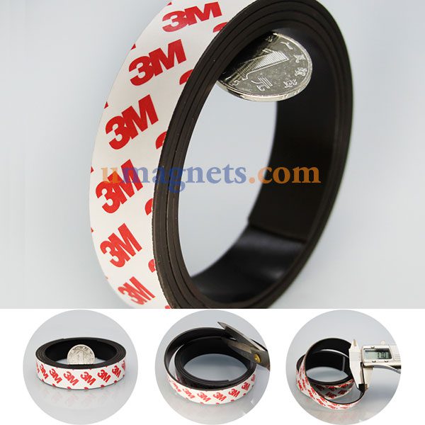 20mm de ancho x 1,5 mm de espesor de cinta magnética flexible de neodimio con 3M auto-adhesivo del rodillo magnético fuerte