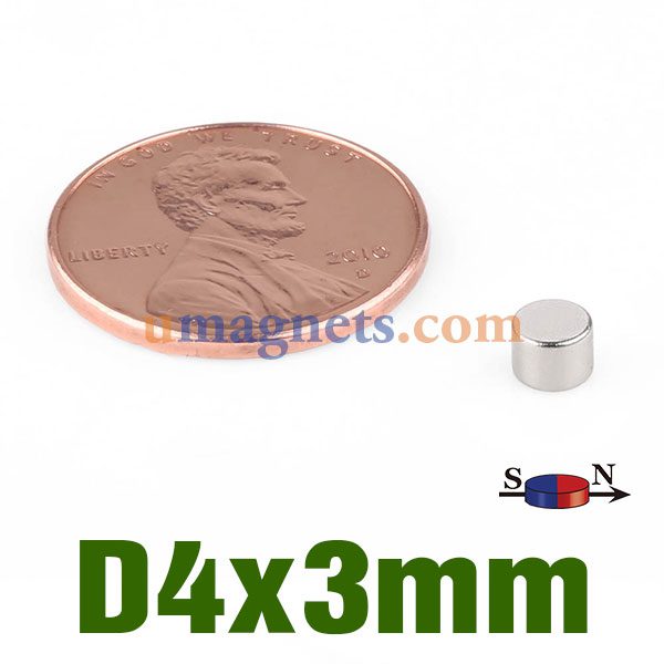 N35 4mm x 3 mm Diametralt Magnetized Neodym Disc Magnet Tiny Small Kraftig NdFeB Runde magneter Nikkelbelagte