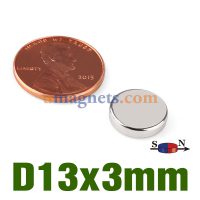 N38 13mm x 3mm halkaisijaltaan magnetoitu neodyymilevymagneetti Erittäin vahva ja tehokas NdFeB pyöreät magneetit nikkelipinnoitetut