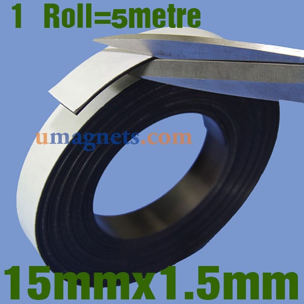 thumbnail image 2 of 15ft Magnetic Strip Tape - 1/2 Inch Wide Flexible Roll With Adhesive Backing - Strong Rubber-Coated Magnet 2 of 3