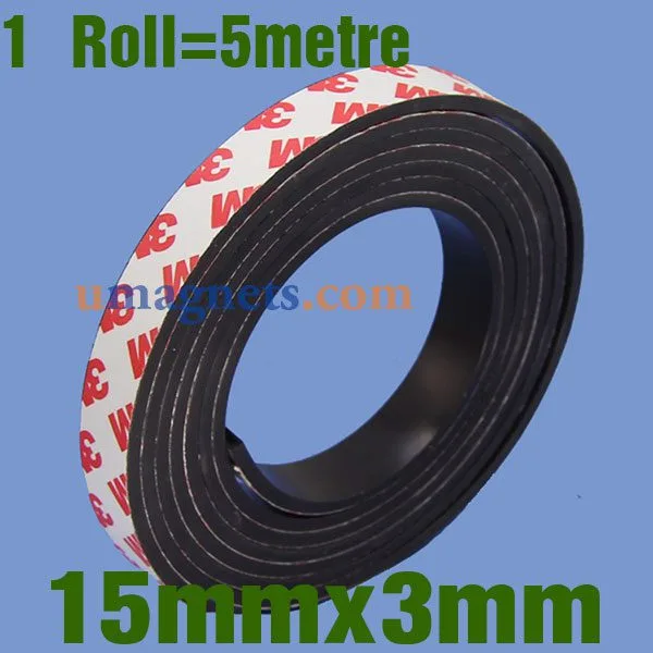 15mm x 3mm Flexible Adhesive Magnetic Tapes with 3M Self Adhesive Neodymium Magnetic Tape 5metre/roll