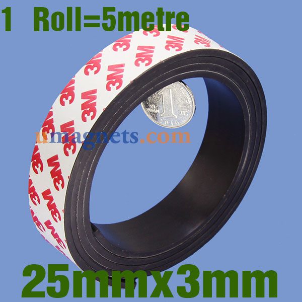 25mm x 3 mm Flexible Klebemagnetbänder mit 3M Self Adhesive Neodym-Magnetband 5metre / roll