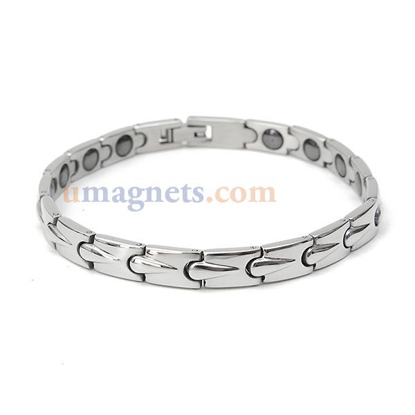 Magnet-Therapie-Armband - Silber-Edelstahl-Magnetschmuck Gesundheits-Armband für Herren Bekleidung Accessoires