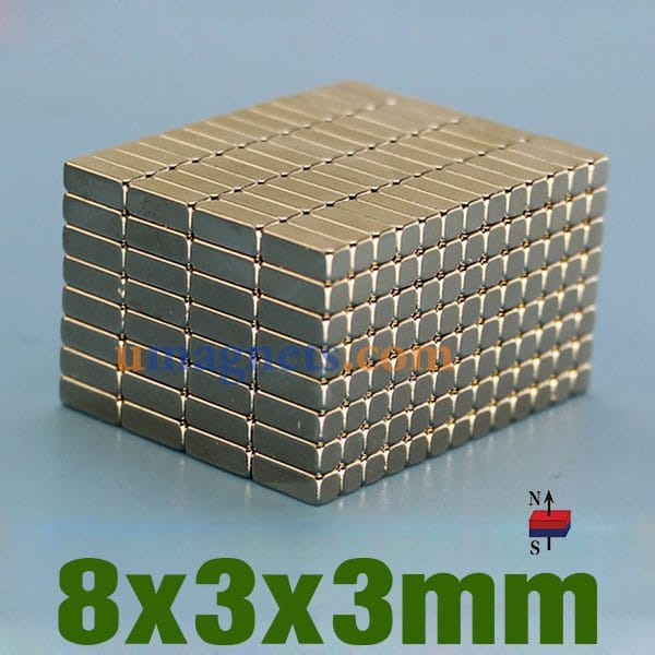 8mmx3mmx3mm Thick Neodymium Block N35 Thin Super Strong