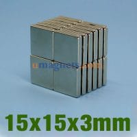 15Imán de bloque de neodimio de espesor mmx15mmx3mm, imanes finos N35, imanes cuboides cuadrados súper fuertes de tierras raras (15 incógnita 15 x 3 mm)