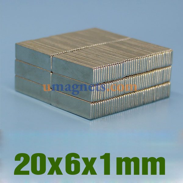 20mm x 6 mm x 1mm neodimio parallelepipedi magnetici