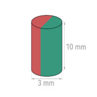 Alternative view of 3mm x 10mm Diametrically Magnetized Cylinder Magnet N38 Strong Rare Earth Neodymium Rod Magnets For Sale 3x10mm
