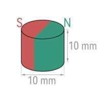 Alternative view of 10mm x 10mm Diametrically Magnetized Disc Magnet N35 Neodymium Strong Rare Earth Round Magnets Flat Radial Magnets For Sale (2 Pack)